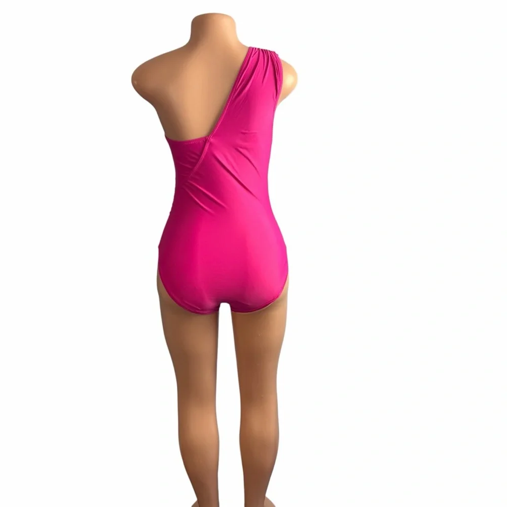 J. Crew One-Shoulder Ruched Hot Pink Swimsuit